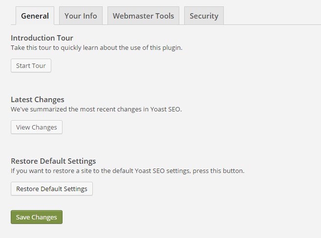 The "general" tab in Yoast settings