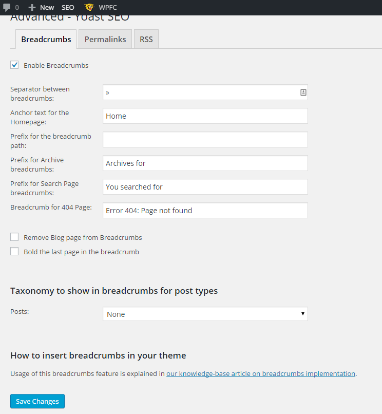 Advanced settings for Yoast SEO