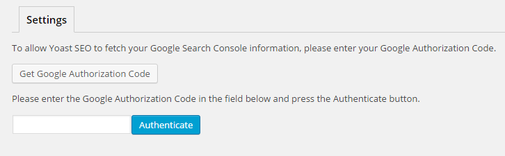 The settings for Search Console in Yoast SEO